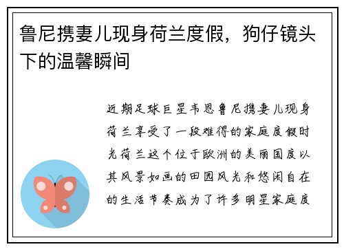 鲁尼携妻儿现身荷兰度假，狗仔镜头下的温馨瞬间